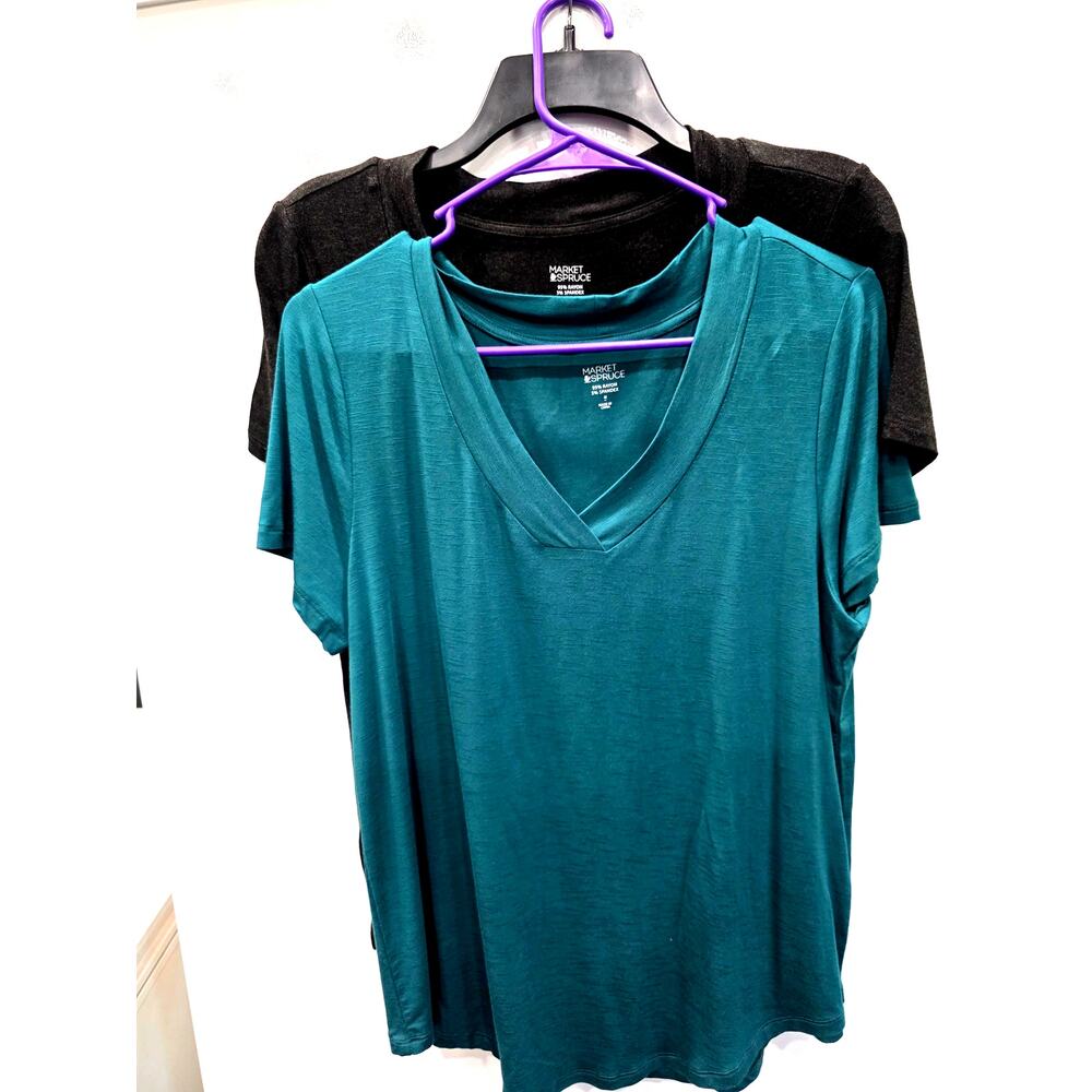 Market & Spruce V-Neck T-Shirt Lot of 2 Teal Charcoal Gray Size Medium